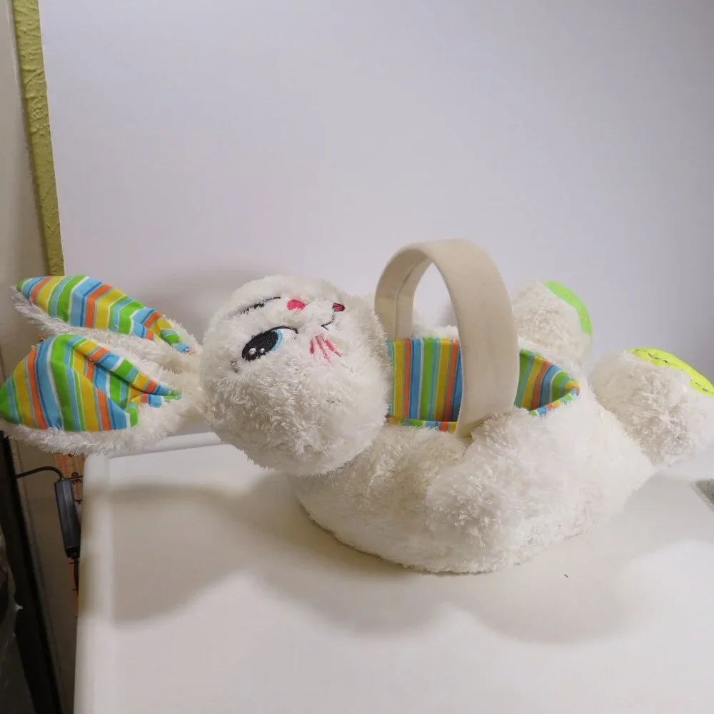 Plush Easter Bunny Rabbit Basket with colorful striping Dan Dee